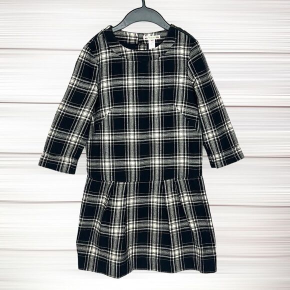 BONPOINT Cotton Black Cream Plaid Mini Dress Tunic Pleated Skirt  size XS - Picture 2 of 16